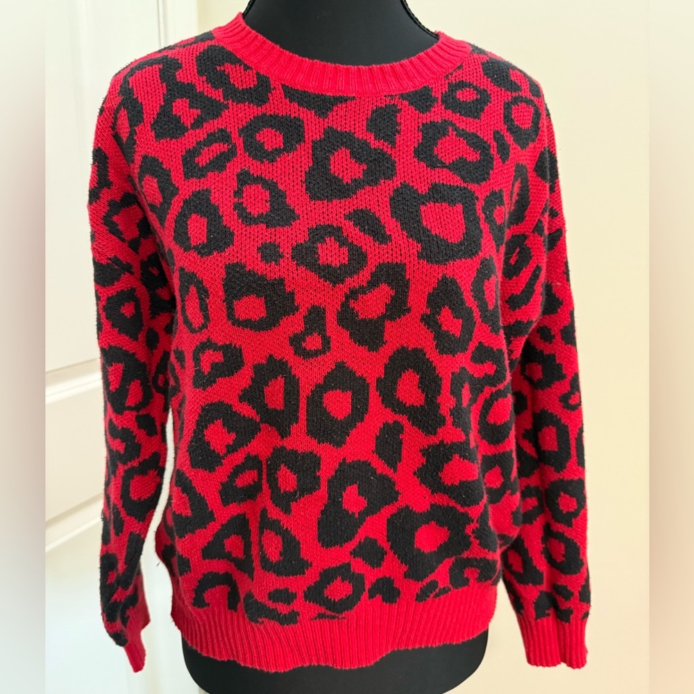 BCBGMaxAzria red and black leopard print sweater